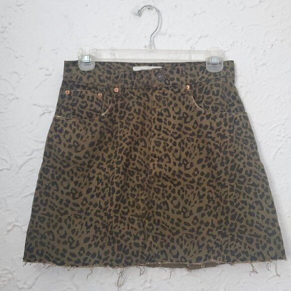 Zara Green Animal Print Denim Raw hem Skirt - Picture 3 of 3